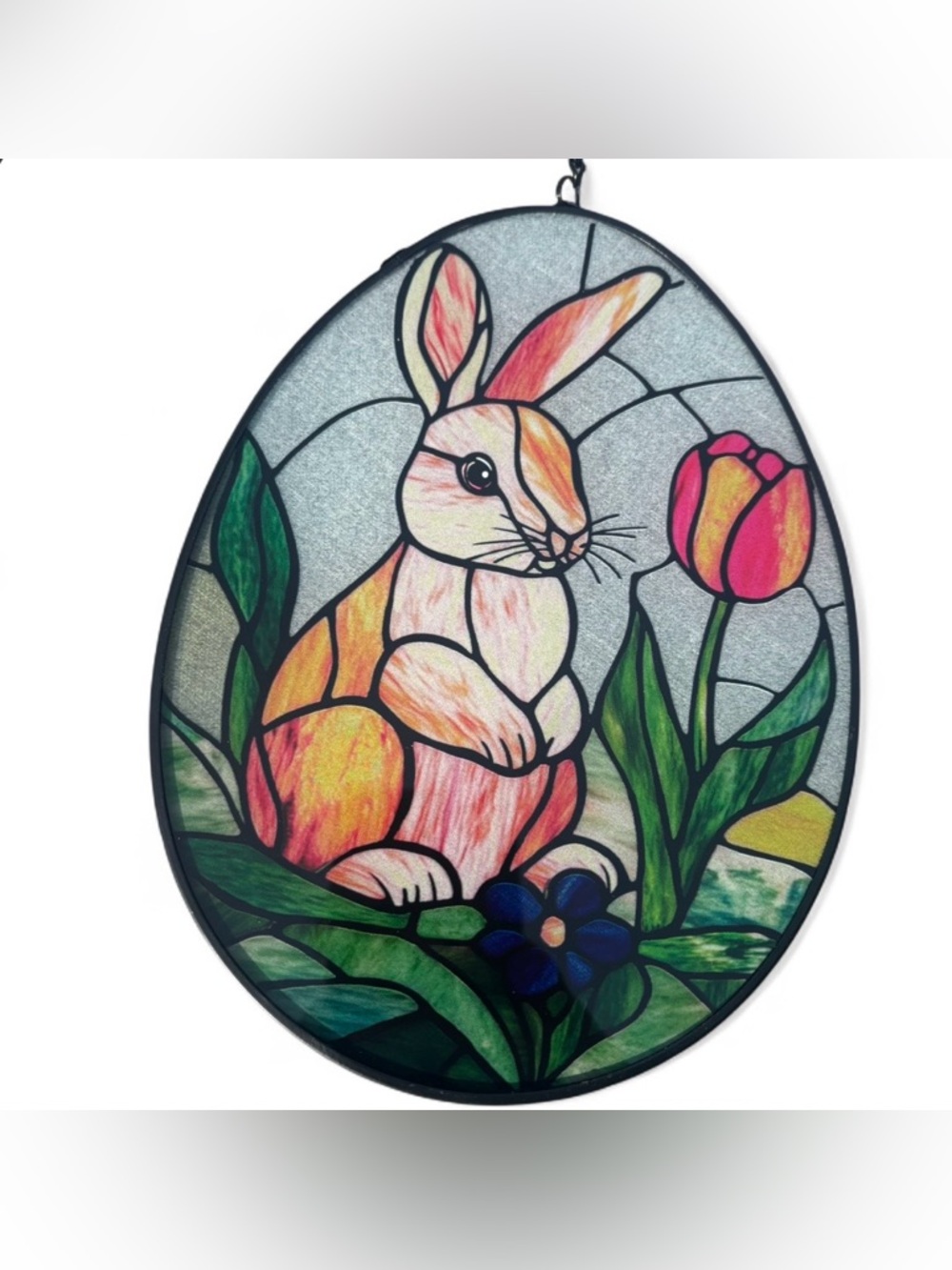 Bunny & Tulip Stained-Glass Suncatcher – Spring Decor